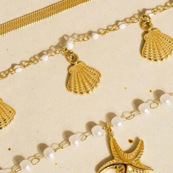 Cassie 18K Gold Non-Tarnish Shell Pearl Bracelet Set - Picture 4 of 5